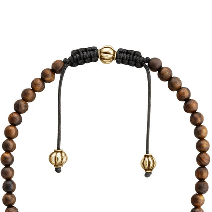 Collar de 32cm con cuentas de madera de ébano de Nepal 6mm, con esferas y dije de Durga Maa en terminado de latón o acero anticado - Joyería y bisutería fina