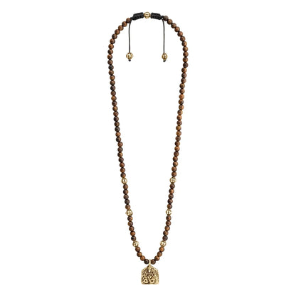 Collar de 32cm con cuentas de madera de ébano de Nepal 6mm, con esferas y dije de Durga Maa en terminado de latón o acero anticado - Joyería y bisutería fina
