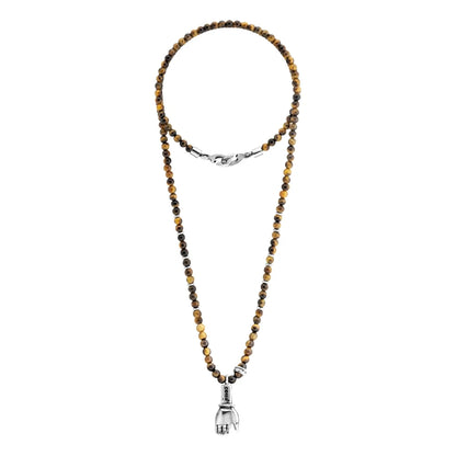 Collar con dije de mano en acero pulido con mini donas plateadas, con largo de 40cm - Joyería y bisutería fina