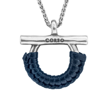 Collar de 39cm con cadena de acero inoxidable, con dije de omega en terminado de acero pulido con piel tejida - Joyería y bisutería fina