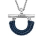 Collar de 39cm con cadena de acero inoxidable, con dije de omega en terminado de acero pulido con piel tejida - Joyería y bisutería fina
