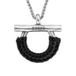 Collar de 39cm con cadena de acero inoxidable, con dije de omega en terminado de acero pulido con piel tejida - Joyería y bisutería fina