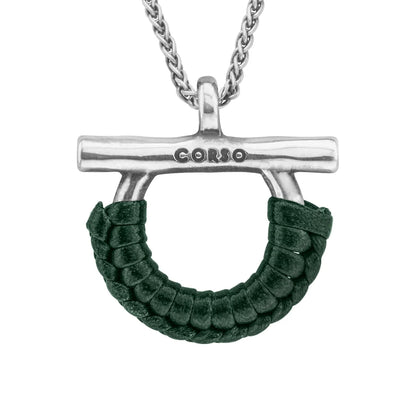 Collar de 39cm con cadena de acero inoxidable, con dije de omega en terminado de acero pulido con piel tejida - Joyería y bisutería fina