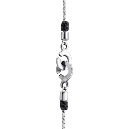 Collar de 35cm con detalles en piel, cadena de acero inoxidable y dije de sol del taro en terminado de acero pulido - Joyería y bisutería fina