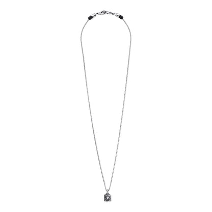 Collar de 35cm con detalles en piel, cadena de acero inoxidable y dije de sol del taro en terminado de acero pulido - Joyería y bisutería fina