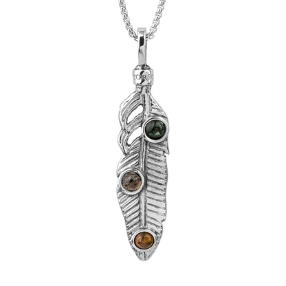 Collar de 36cm con piedras de 6mm, mini donas y dije de pluma en terminado de acero anticado - Joyería y bisutería fina