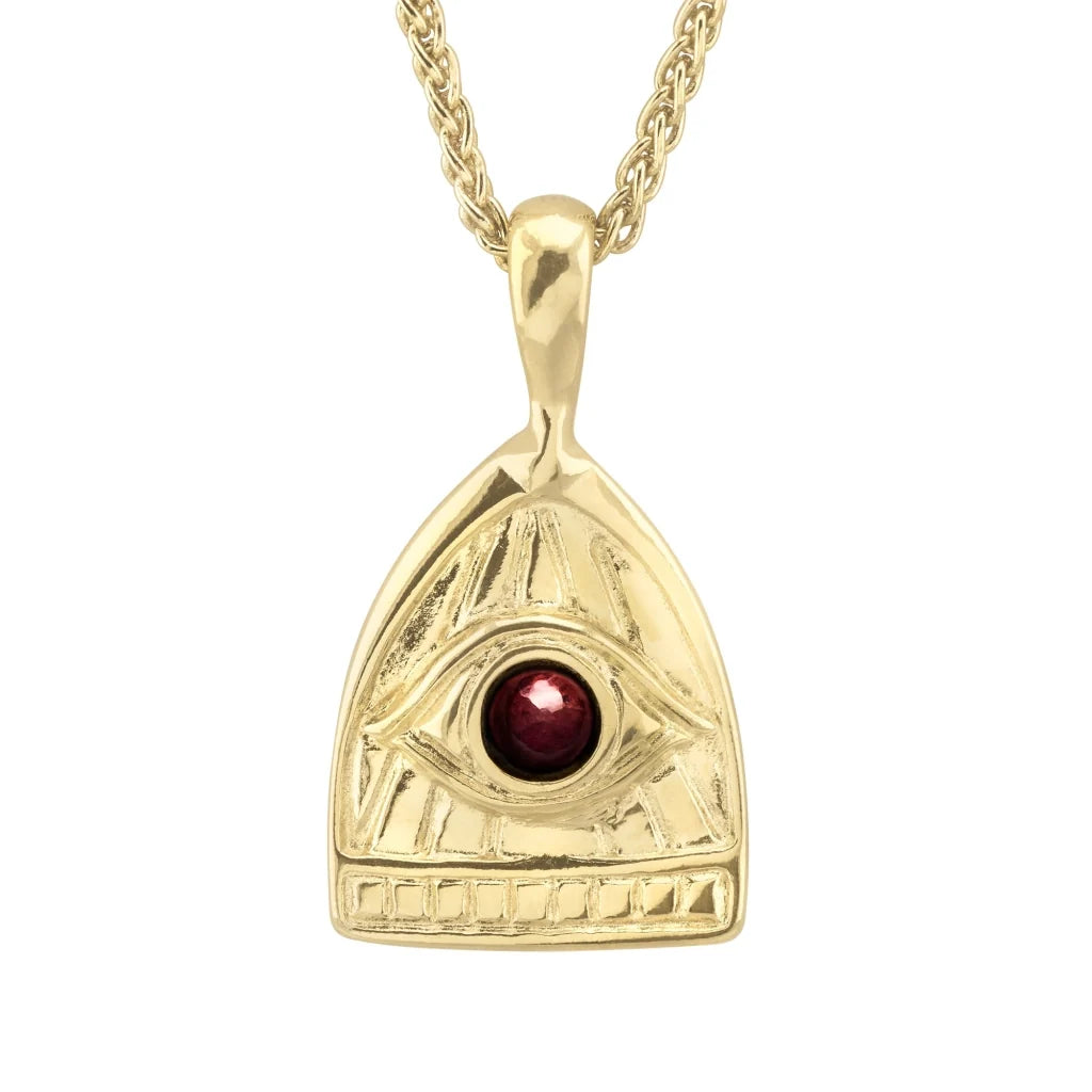Collar de 36cm, con piedras de 6mm, con cadena y dije de ojo en terminado de acero anticado en baño de oro de 22K - Joyería y bisutería fina