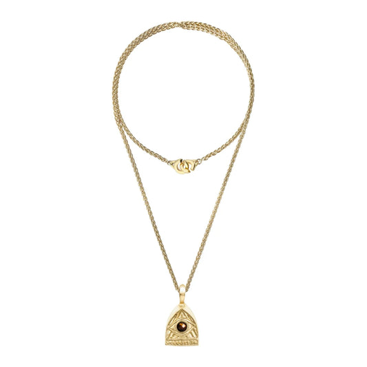 Collar de 36cm, con piedras de 6mm, con cadena y dije de ojo en terminado de acero anticado en baño de oro de 22K - Joyería y bisutería fina