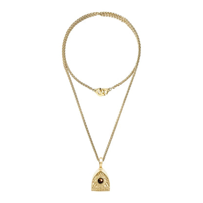 Collar de 36cm, con piedras de 6mm, con cadena y dije de ojo en terminado de acero anticado en baño de oro de 22K - Joyería y bisutería fina