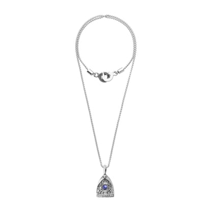 Collar de 36cm, con piedras de 6mm, con cadena y dije de ojo en terminado de acero anticado - Joyería y bisutería fina