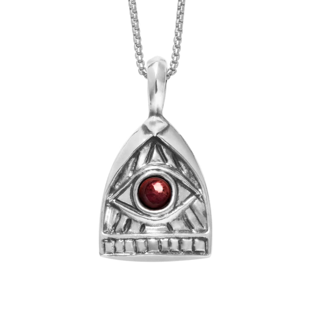 Collar de 36cm, con piedras de 6mm, con cadena y dije de ojo en terminado de acero anticado - Joyería y bisutería fina