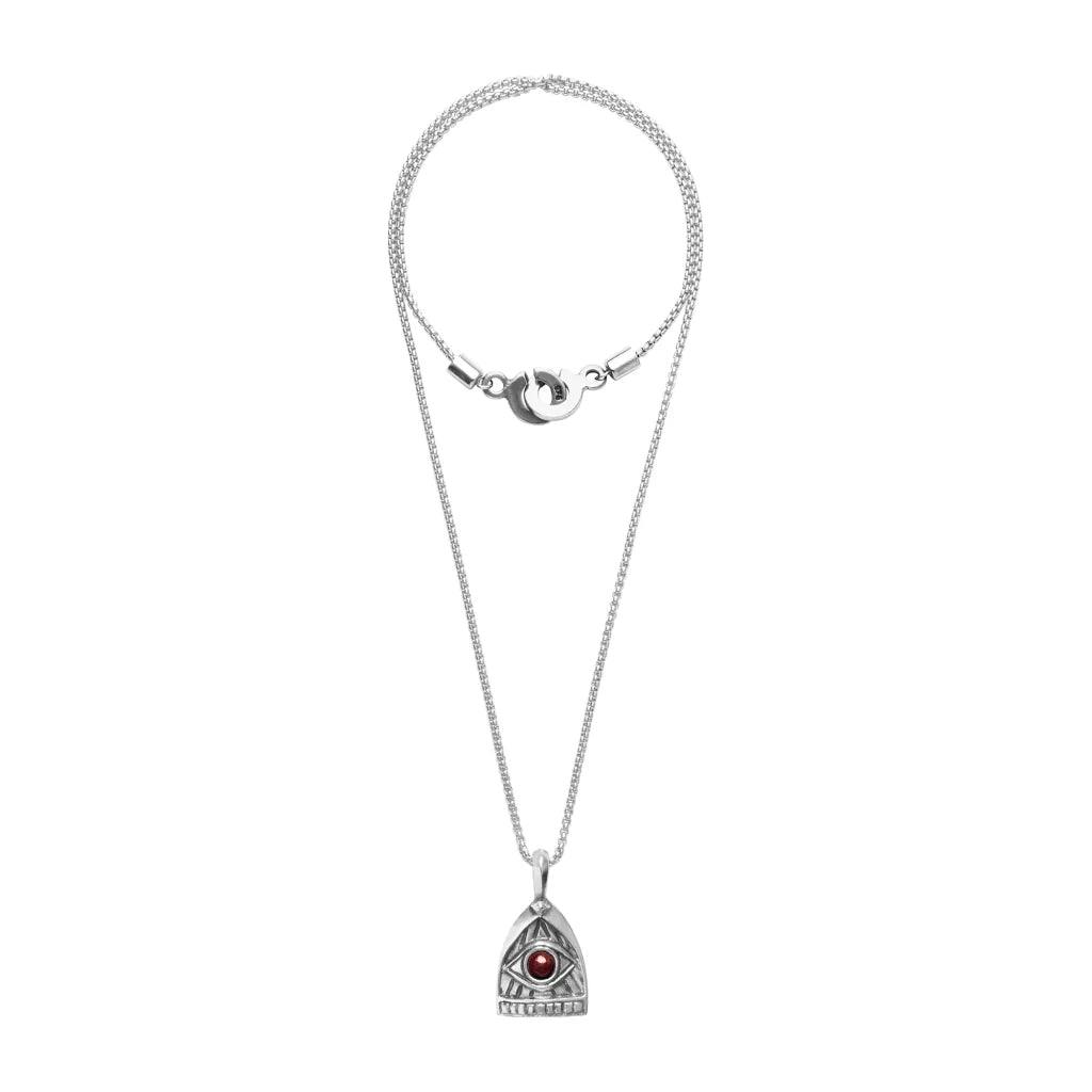 Collar de 36cm, con piedras de 6mm, con cadena y dije de ojo en terminado de acero anticado - Joyería y bisutería fina