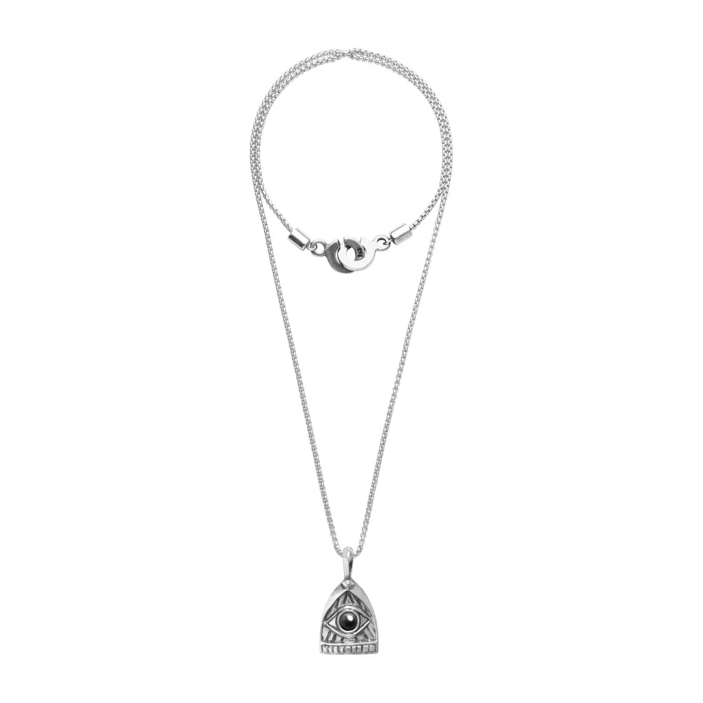 Collar de 36cm, con piedras de 6mm, con cadena y dije de ojo en terminado de acero anticado - Joyería y bisutería fina