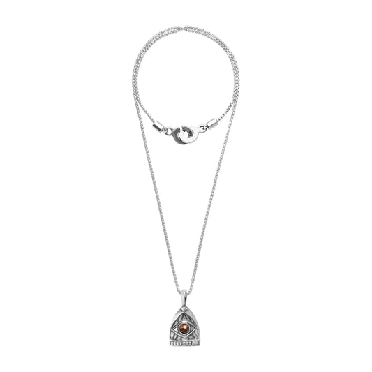 Collar de 36cm, con piedras de 6mm, con cadena y dije de ojo en terminado de acero anticado - Joyería y bisutería fina