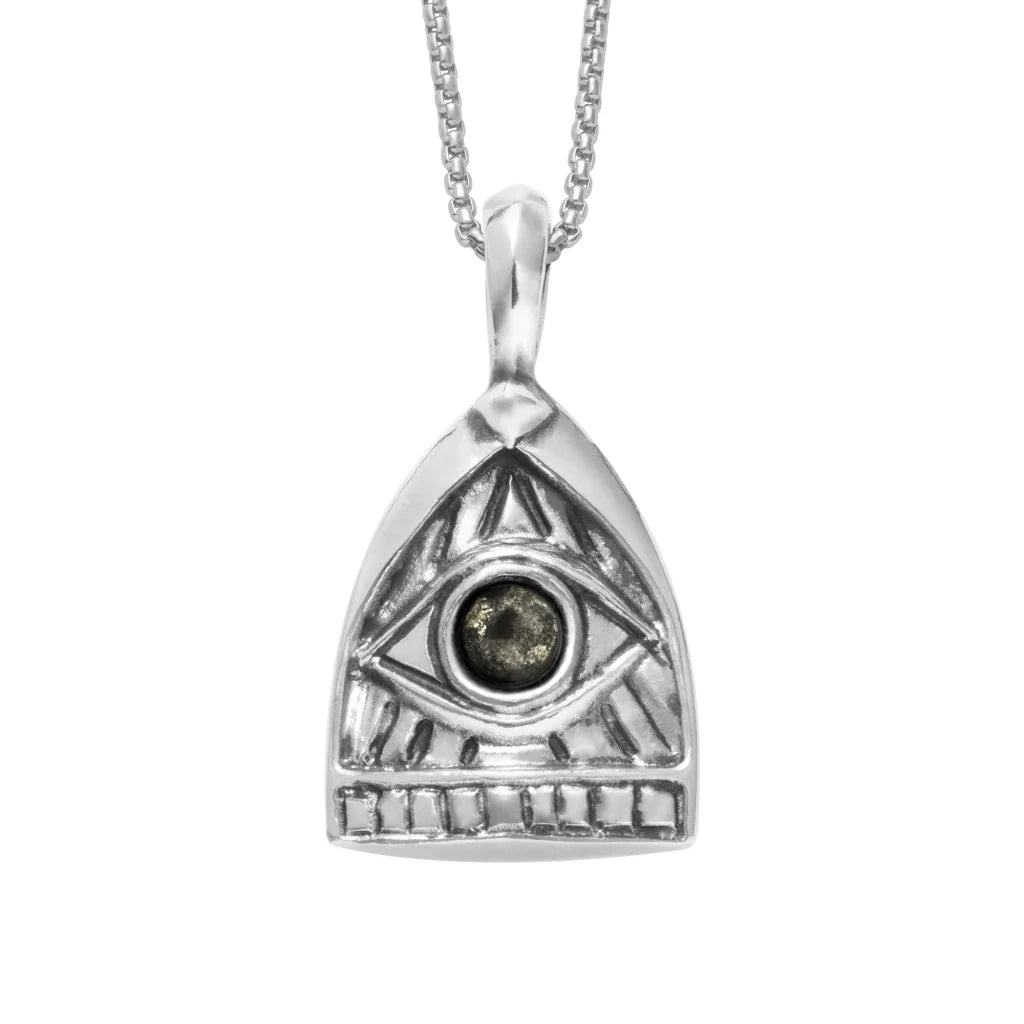 Collar de 36cm, con piedras de 6mm, con cadena y dije de ojo en terminado de acero anticado - Joyería y bisutería fina