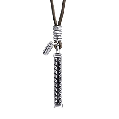 Collar de 44cm de piel natural de borrego, con dije de columna de laurel en acero - Joyería y bisutería fina