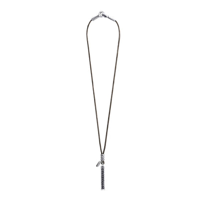 Collar de 44cm de piel natural de borrego, con dije de columna de laurel en acero - Joyería y bisutería fina