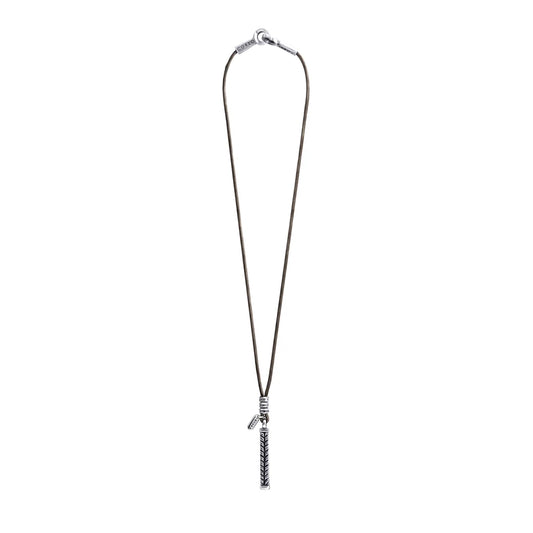 Collar de 44cm de piel natural de borrego, con dije de columna de laurel en acero - Joyería y bisutería fina