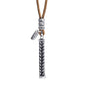 Collar de 44cm de piel natural de borrego, con dije de columna de laurel en acero - Joyería y bisutería fina