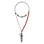 Collar de 39cm con piedras Ónix negro o coral rojo de 6mm, con cadena y dije de pluma y cruz en acero anticado - Joyería y bisutería fina