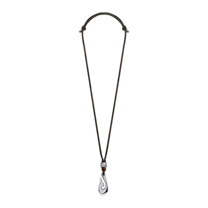 Collar de 36cm de piel natural de borrego, con dije de Hei Matau - Joyería y bisutería fina