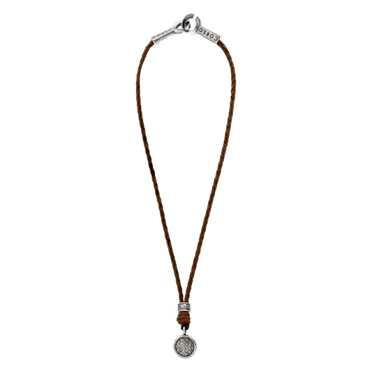 Collar de 31cm de piel natural de borrego en trenza redonda de 4 hilos, con dije de tejido corso en terminado de acero pulido - Joyería y bisutería fina