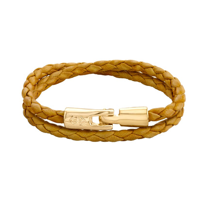 Pulsera En baño de Oro 22K, Piel natural de borrego, Doble vuelta - Joyería y bisutería fina