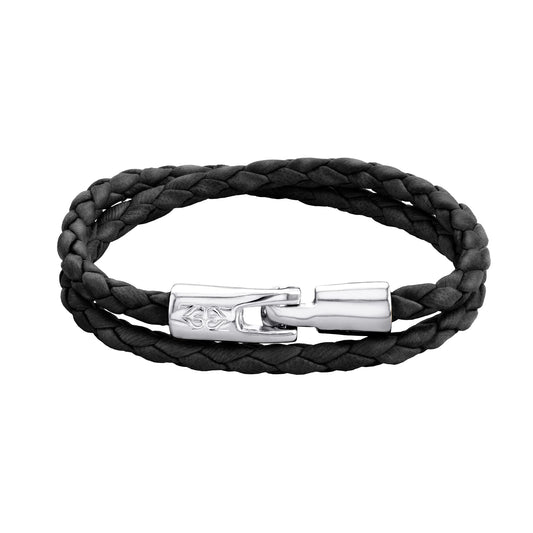 Pulsera En baño de rodio, Piel natural de borrego, Doble vuelta - Joyería y bisutería fina