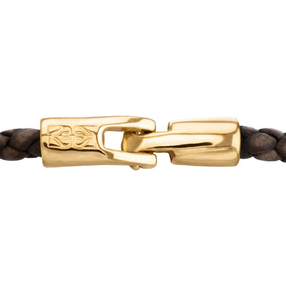 Pulsera en baño de Oro 22K, Piel natural de Borrego, Trenzado - Joyería y bisutería fina