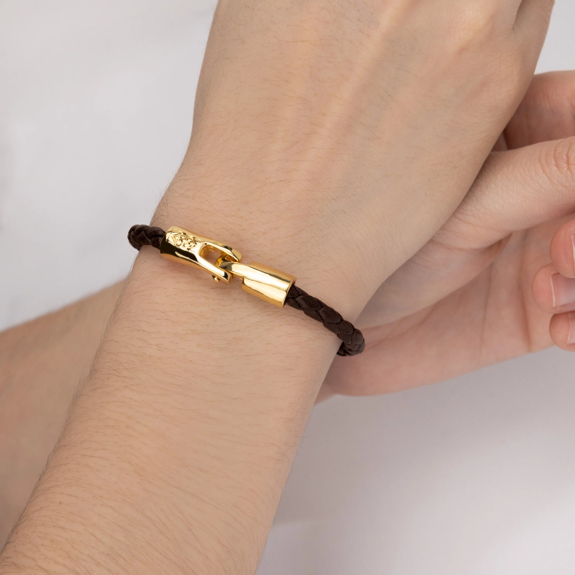 Pulsera en baño de Oro 22K, Piel natural de Borrego, Trenzado - Joyería y bisutería fina