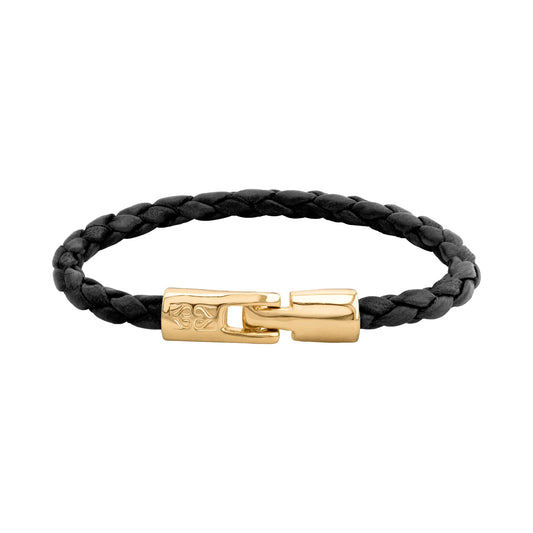 Pulsera en baño de Oro 22K, Piel natural de Borrego, Trenzado - Joyería y bisutería fina