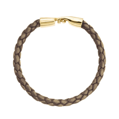Pulsera en baño de Oro 22K, Piel natural de Borrego, Trenzado - Joyería y bisutería fina