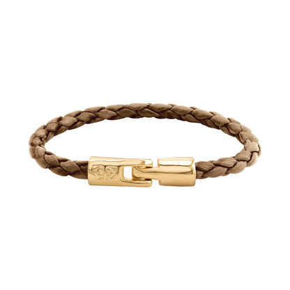 Pulsera en baño de Oro 22K, Piel natural de Borrego, Trenzado - Joyería y bisutería fina