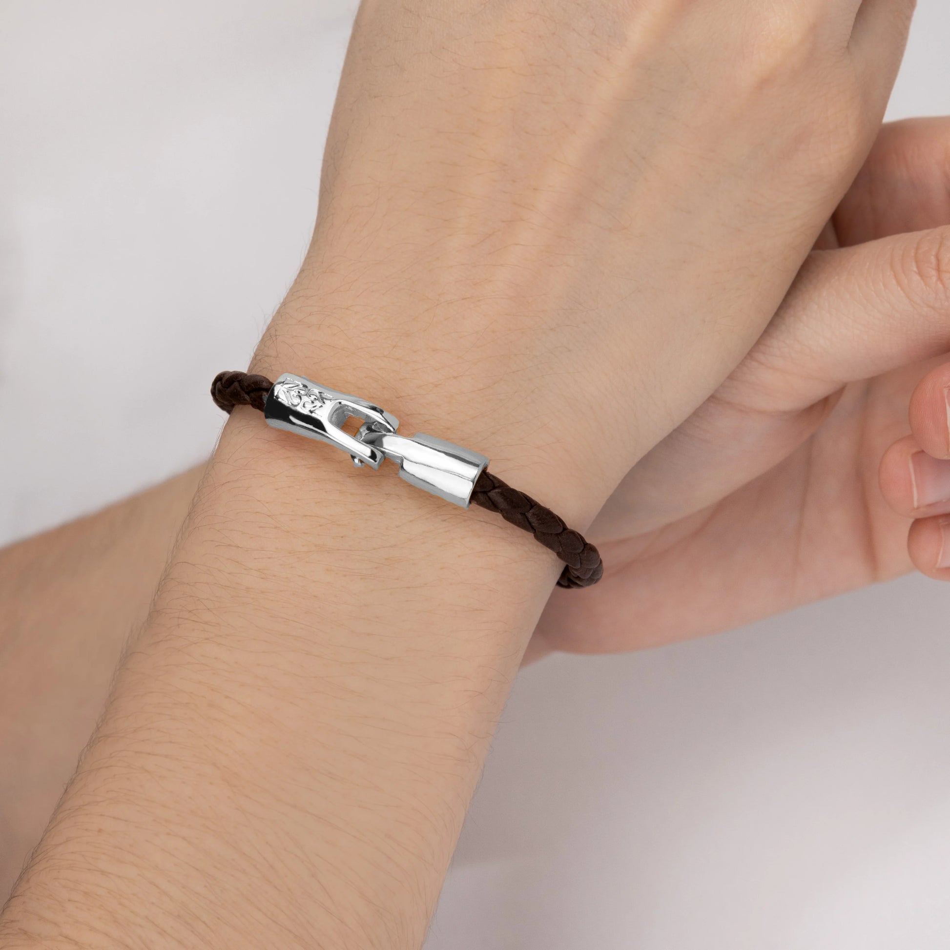 Pulsera en baño de Rodio, Piel natural de Borrego, Trenzado - Joyería y bisutería fina