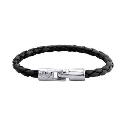 Pulsera en baño de Rodio, Piel natural de Borrego, Trenzado - Joyería y bisutería fina