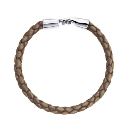 Pulsera en baño de Rodio, Piel natural de Borrego, Trenzado - Joyería y bisutería fina