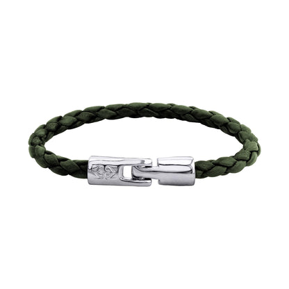 Pulsera en baño de Rodio, Piel natural de Borrego, Trenzado - Joyería y bisutería fina