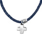 Collar de 26cm de piel natural de borrego en trenza redonda de 4 hilos, con dije de cruz en terminado de acero pulido - Joyería y bisutería fina