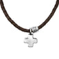 Collar de 26cm de piel natural de borrego en trenza redonda de 4 hilos, con dije de cruz en terminado de acero pulido - Joyería y bisutería fina