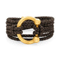 Pulsera de piel natural de borrego en trenza de 4 hilos con diseño envolvente multi-vuelta, con cierre de herradura en baño de oro de 22K - Joyería y bisutería fina