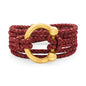 Pulsera de piel natural de borrego en trenza de 4 hilos con diseño envolvente multi-vuelta, con cierre de herradura en baño de oro de 22K - Joyería y bisutería fina