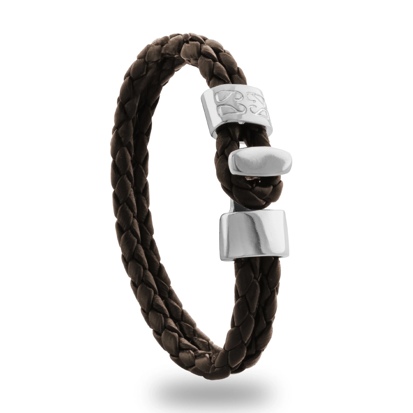 Pulsera en baño de Rodio, Broche de botón, Piel natural de Borrego - Joyería y bisutería fina