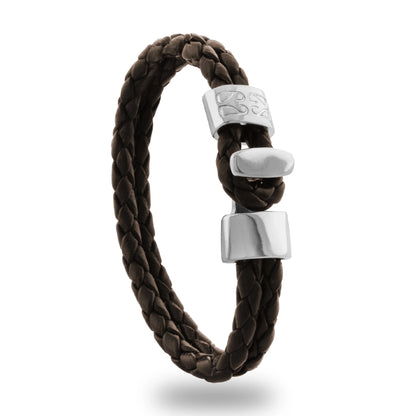Pulsera en baño de Rodio, Broche de botón, Piel natural de Borrego - Joyería y bisutería fina