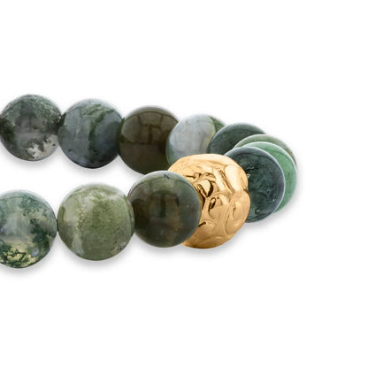 Pulsera con piedras naturales de 8mm, con cuenta central con mantras en baño de oro 22K - Joyería y bisutería fina