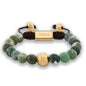 Pulsera con piedras naturales de 8mm, con cuenta central con mantras en baño de oro 22K - Joyería y bisutería fina