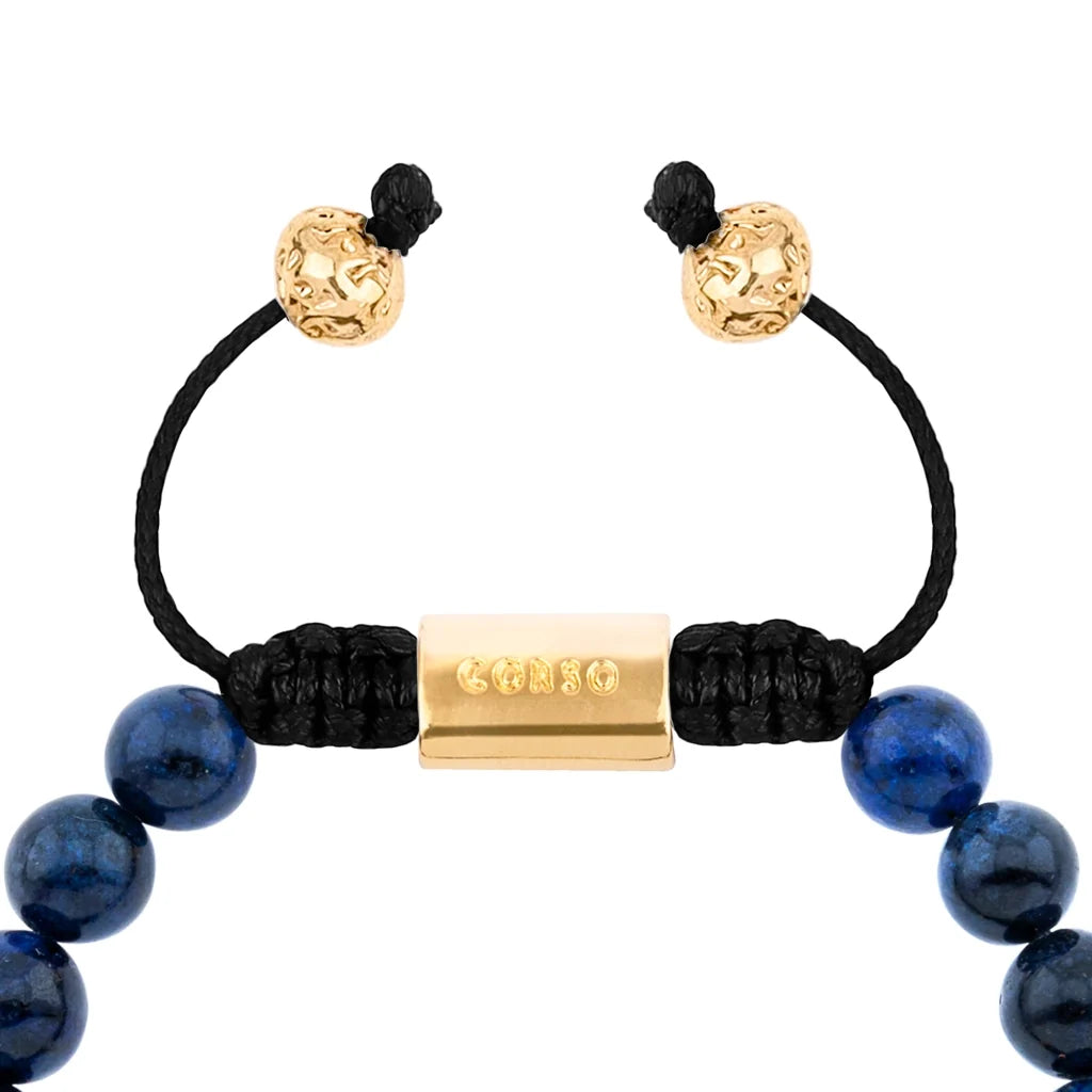 Pulsera con piedras naturales de 8mm, con cuenta central con mantras en baño de oro 22K - Joyería y bisutería fina