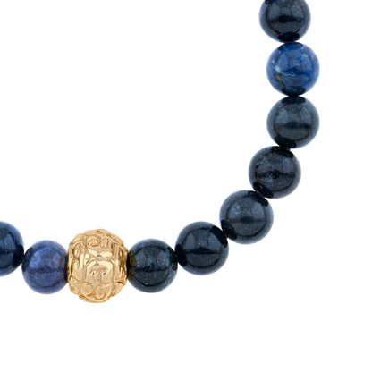 Pulsera con piedras naturales de 8mm, con cuenta central con mantras en baño de oro 22K - Joyería y bisutería fina