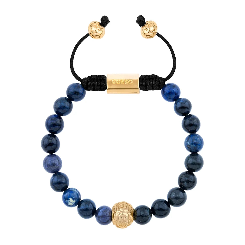 Pulsera con piedras naturales de 8mm, con cuenta central con mantras en baño de oro 22K - Joyería y bisutería fina