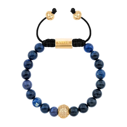 Pulsera con piedras naturales de 8mm, con cuenta central con mantras en baño de oro 22K - Joyería y bisutería fina