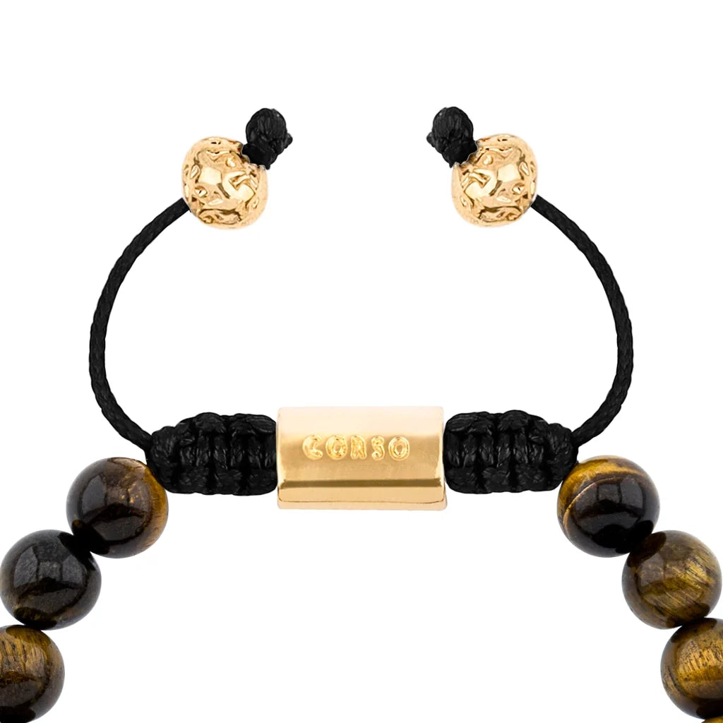 Pulsera con piedras naturales de 8mm, con cuenta central con mantras en baño de oro 22K - Joyería y bisutería fina